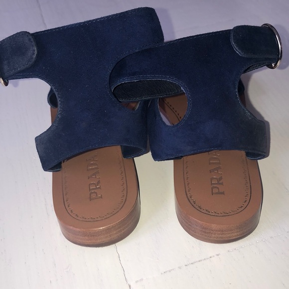PRADA Suede Ankle Strap Flat Sandals 37.5 - Picture 6 of 8